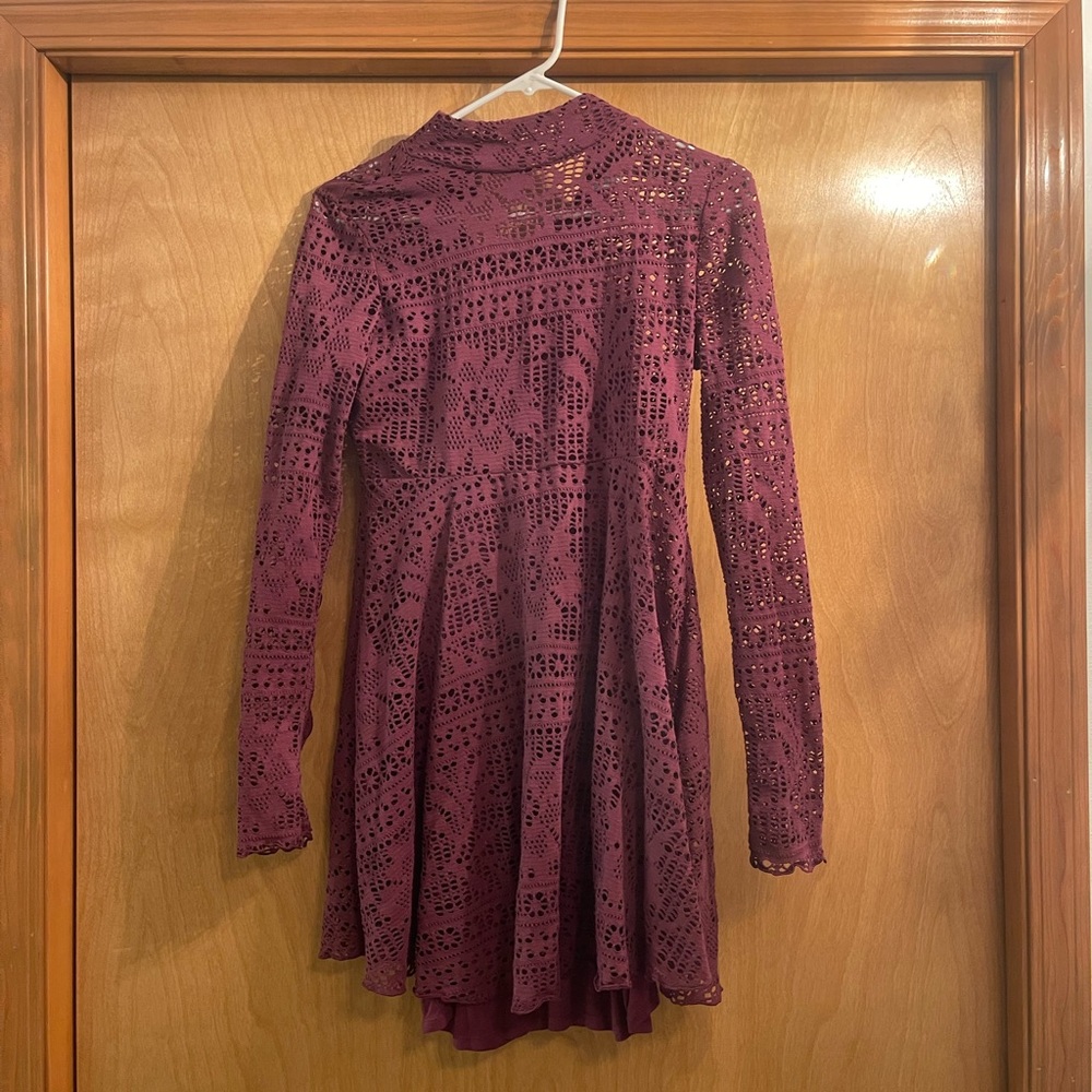 Free People Long Sleeve Lace Dress in Deep Purple